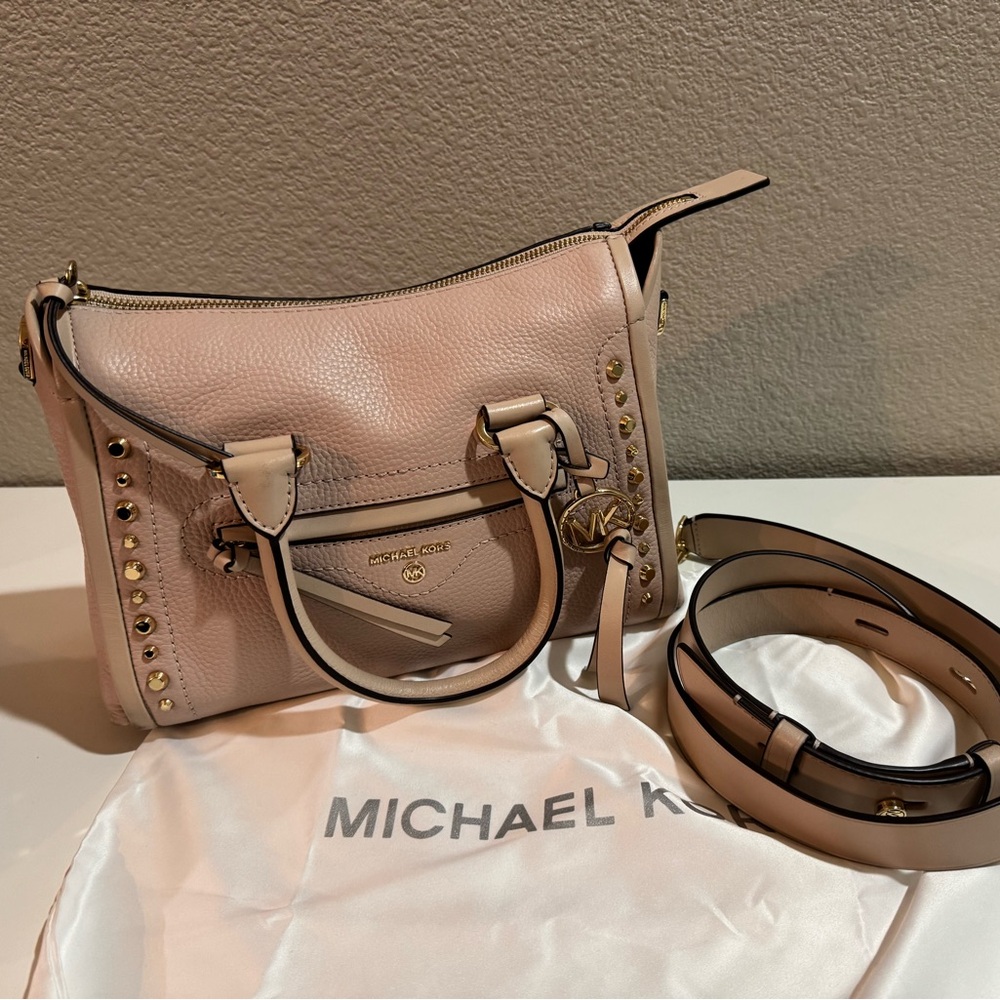 MICHAEL Michael Kors Carine Small Studded Pebbled Leather Satchel